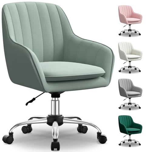Carroltt Schreibtischstuhl,Bürostuhl mit gepolstertem Samtstoff,Schminktisch Stuhl,höhenverstellbar Drehstuhl,Homeoffice Stuhl bis 150 kg belastbar,für Arbeitszimmer, Schlafzimmer, Büro,Bohnengrün