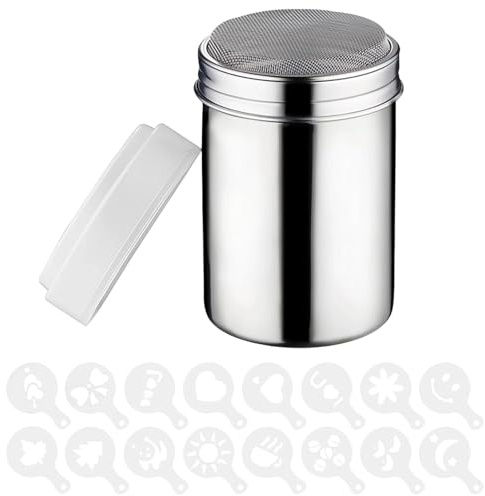 SHENGYIG Escurridor de Azúcar de Acero Inoxidable 304 con 16 Plantillas | Colador de Harina y Tapa, Multifuncional para Hornear, Cocinar, Café y Restaurante, Apto para Lavavajillas