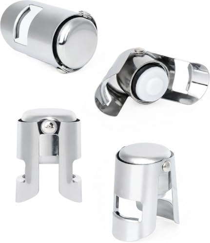 Acual 4 Pieces Champagne Stopper, Stainless Steel Bottle Stoppers | Champagne Stainless Steel Prosecco Bottle Stopper for Prosecco and Wine ,Durable and Leak Proof Airtight Seal