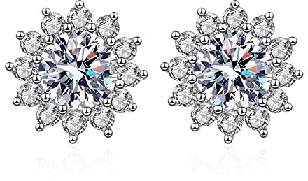 Boucles d'oreilles à tige tournesol en argent Sterling plaqué platine, bijoux de charme délicats en Moissanite de couleur D 2 ct pour femmes