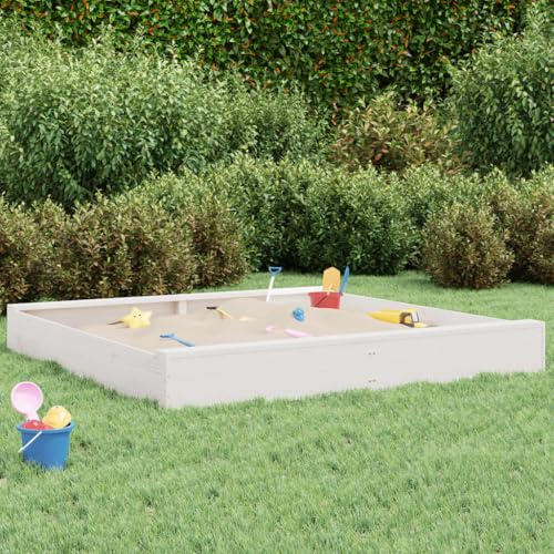 Ziaphsol Bac à sable avec sièges blanc en pin massif 160 x 160 x 20 cm, bac à sable sans fond pour 2 enfants, extérieur pour jardin, cour, terrasse et jeu de sable créatif