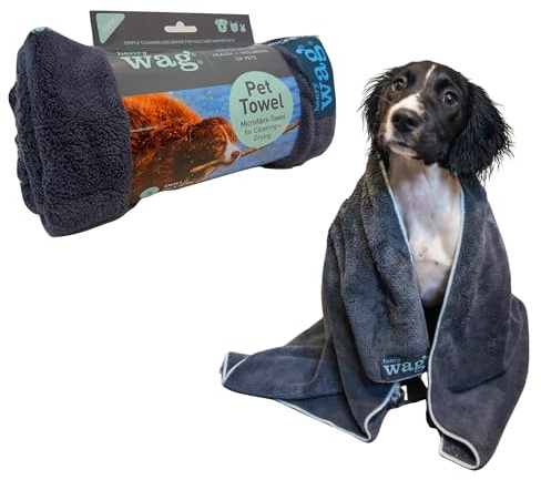 Henry Wag Grey Pet Cleaning Towel - Soft & Highly Absorbent Microfibre, Muddy Pet Accessories, Quick Drying - Designed for Dogs - Small (100 x 70cm)
