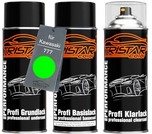 TRISTARcolor Motorcykellack Sprayburkset för Kawasaki 777 Verde Baslack Klarlack Sprayburk 400ml