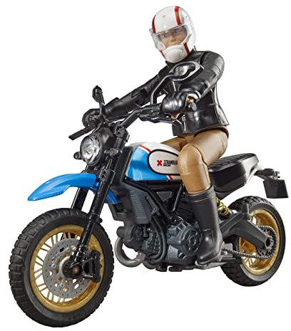bruder 63051 - Scrambler Ducati Desert Sled mit Fahrer - 1:16 Motorrad Spielzeug-Figur Motorcross