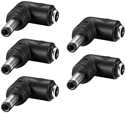 sourcing map 5uds DC Alimentación Conector Adaptador 90 Grados Ángulo 5.5mm x 2.5mm Macho Enchufe a 5.5mm x 2.1mm Hembra Enchufe Acoplador Convertidor para Laptop CCTV Cámara Tira Iluminación