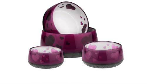 EHASO Hundenapf mit Herzen - Futter- und Trinknapf für kleine und große Hunde (1800ml, Aubergine)