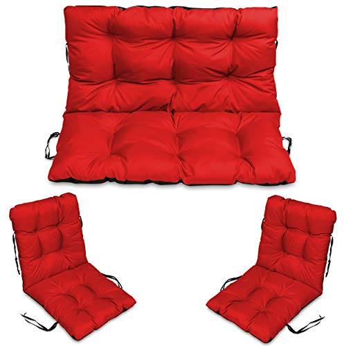SuperKissen24. Sitzkissen Bankkissen Bankauflage - 100x50 cm und Rückenlehne 100x60 cm mit 2er 48x96 cm Stuhlkissen Set - Outdoor und Indoor - rot