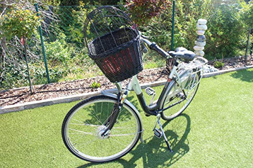 Marcus Weidenhandel Hundefahrradkorb für Fahradlenker aus Weide in Schwarz mit Metallgitter und Kissen Verschiedene Größen Lenkrad Weidenkorb Hundekorb Lenkerkorb Einkaufskorb Natur (XL mit Kissen)
