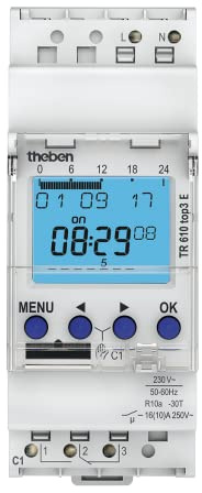 Theben 6100087 - TR 610 top3 E - Digitale Zeitschaltuhr - 1-Kanal - DIN-Schiene - 2 Module - Reimport-Version ohne Deutschen Support