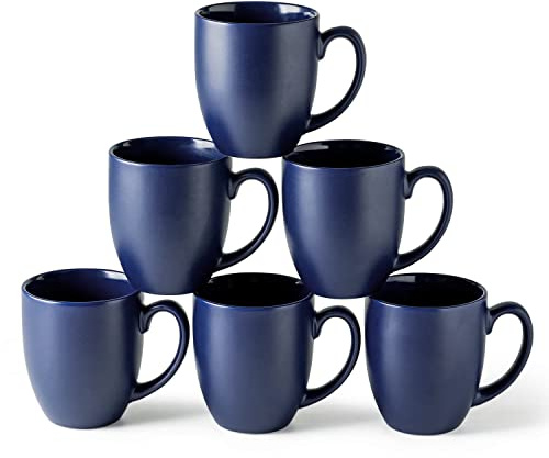 AmorArc 16oz Coffee Mugs Set of 6, Large Ceramic Coffee Mugs for Men, Women, Dad, Mom, Modern Coffee Mugs With Handle For Tea,Latte,Cappuccino,Cocoa. Dishwasher&Microwave Safe, Matte Blue