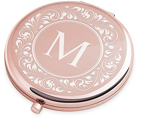 Maverton Specchietto da Borsa Personalizzato con Incisione Laser - Specchio Ingranditore + Specchio - Specchio Trucco - Pieghevole - Tascabile - regalo donna - Iniziale