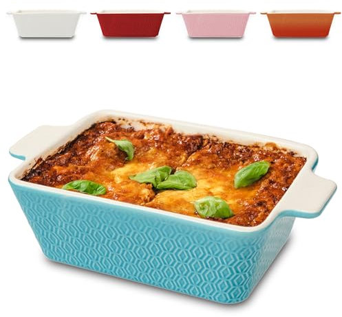 Praknu Fuente de Cerámica para Horno Pequeña - Antiadherente y Antirayones - Borde extra Alto - Rectangular (Azul)