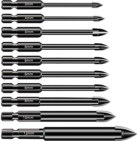 10 brocas de 3 a 12 mm, juego de brocas para azulejos y azulejos de vidrio, herramienta multiusos de carburo de tungsteno con mango hexagonal para baldosas de cerámica, espejos, hormigón