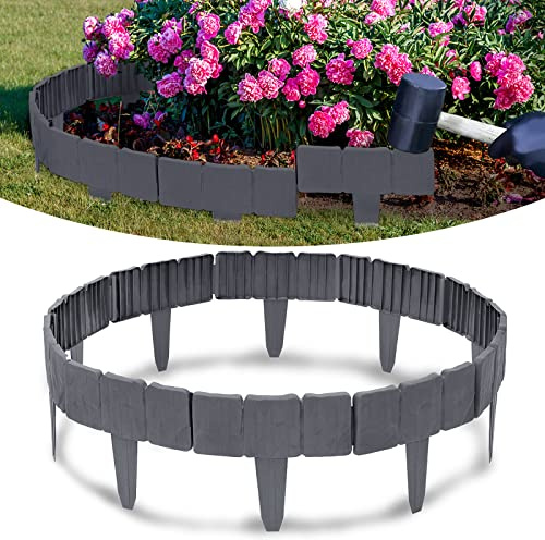 ACXIN Bordo per aiuole in plastica, effetto pietra, 5 m, bordo per aiuole, bordo per aiuole, bordo per aiuole in plastica, 1 elemento (L x A): 25 x 23 cm, antracite
