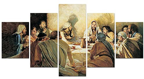 YSWL-04 Leinwandbild, Motiv: Jesus Christus, das letzte Abendmahl, 5-teilig, Kunstwerk, Gemälde für Wohnzimmer, Heimdekoration, geeignet für Kirche (ungerahmt, Yesus Christus)