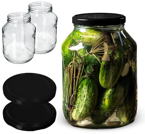 KADAX 2st 2,5L Einmachgläser mit Schraubdeckel TO100 für Gurken, Kombucha, Kimchi | Konservengläse Weite Öffnung zum Einlegen, Fermentieren, Einmachglas zum Einlegen, Einkochgläser, Gurkenglas