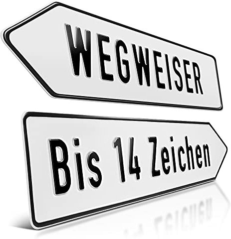 schildEVO 1 Wegweiser-Schild geprägt mit Wunschtext | Pfeilschild Weiß | Rechts oder Links | Aluminium Kennzeichen 520x110mm