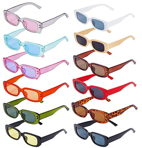 Bskifnn Rectangle Sunglasses Retro Sunglasses for Women Girls 90s Colorful Vintage Sunglasses for Summer Party Favor (12, Mix color)