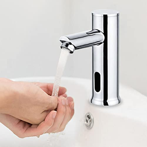 Brass Motion Activated Hands-Free Bathroom Faucet with Temperature Mixer - Touchless, Battery Powered, Control Box Included