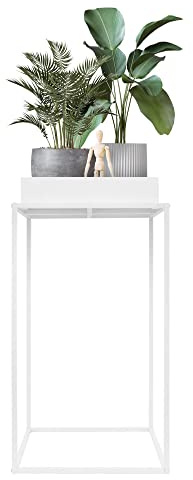 ML-Design Växtställ i vit metall, 45x45x80 cm, kvadratisk, staplingsbar, förvaringsyta med hög kant, blomställ med avtagbar bricka, inomhus/utomhus, planteringslåda blomlåda sidobord