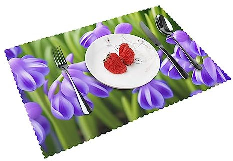 Hyazinthen-Blumen-Tischsets, 4er-Set, Polyester, hitzebeständig, waschbar, für Küche, Esstisch, Dekoration