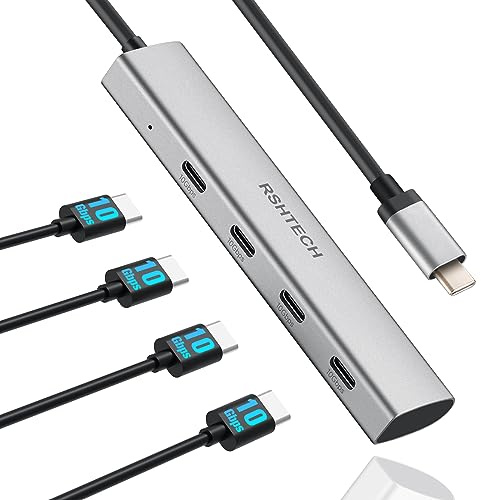 Hub USB C de 10 Gbps RSHTECH de 4 puertos USB C a USB-C 3.2 Gen 2 Dongle, adaptador multipuerto USB C portátil para Thunderbolt/Type C laptop y más, gris (RX04)