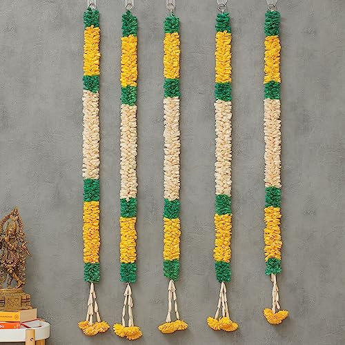 91 cm gelbe Lilien-Girlanden, indisches Dekor, künstliche Girlanden, Einweihungsfeier, indische Hochzeitsdekoration, Solawood für Pooja Mandir Dekor, Mehendi Haldi (2 Stück)
