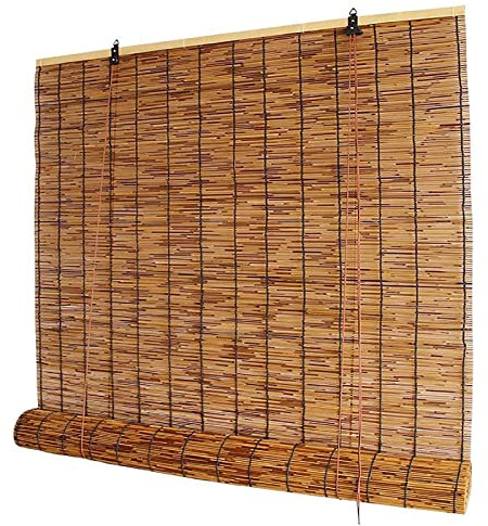 Outdoor Reed Roller Blinds, Retro Bamboo Roller Blinds, Anti-UV and Waterproof, Suitable for Indoor/Outdoor Porch Privacy, Lifting, Sun Protection-carbonizedcolor-48x48in（WxH