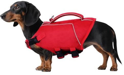 ASENKU flytväst hund S, hundflytväst räddningsvästar för små hundar med handtag och reflekterande, lätt och säker, hundflytväst för simning, båtliv och paddling