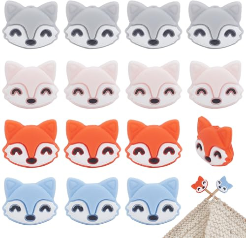 WEBEEDY 16 Stück Fuchs-Stricknadelstopper Nadelspitzenschutz Nadelendkappen Kleine Strickspitzenschutz Nadelumarmung Stricken Häkelzubehör Zubehör Für Strickgeschenke