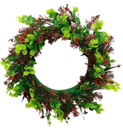 Künstliche Eukalyptus Kränze für die Haustür 42 cm Frühlings Sommer Kranz Ganzjährig Dekokranz Eukalyptus Schleierkraut Türkranz für Wände Fenster Veranda Bauernhaus Terrasse Partydekoration (D)