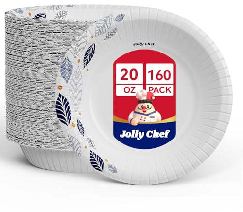 JOLLY CHEF 160 Count Paper Bowls 20 oz Soak Proof and Cut Proof Microwave Safe Heavy Duty Leaf Printed Disposable Bowls for Dinner or Thanksgiving