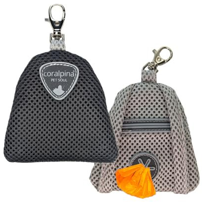 Coralpina - Mochila Cinquetorri, contenedor porta bolsas higiénicas para perros, diseño moderno, ideal para llevar durante las caminatas, para rollos de bolsas, color negro y gris