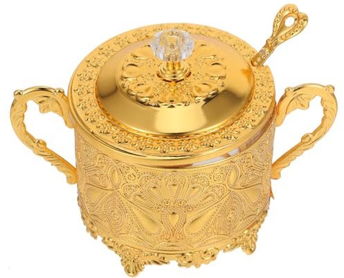 PRETYZOOM Azucarero con Tapa Y Cuchara para Cocina Cafetería Bar Fiesta De Bodas Recipiente De Azúcar De Metal Y Vidrio para Terrones De Azúcar Y Azúcar En Polvo Recipiente para Condimentos