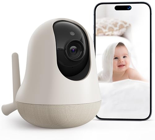 nooie Babyphone mit Kamera und App,2K intelligentes Babyfon, Temperaturüberwachung,2.4/5GHz WLAN, Nachtsicht,Zwei-Wege-Audio, Weinen/Geräuscher-kennung, KI-Tracking, funktioniert mit Alexa