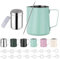 Zuquik Brocca per latte in acciaio inox, 600 ml, barista con misurazione Mark 20oz, bricco per latte con spargitore per cacao, 16 stencil e penna per cappuccino e espresso, verde menta