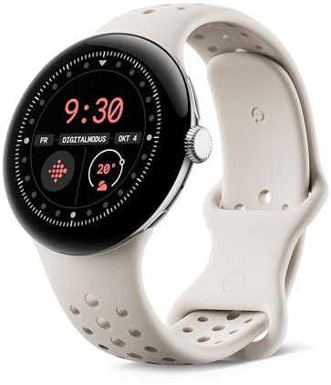 Google Pixel Watch 3 (45 mm) – Android smartwatch with heart rate tracking, advanced running from Fitbit, fitness insights, 24-hour battery – Polished Silver Aluminium Case – Porcelain band – Wi-Fi