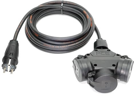 Schuko-Verteilung 3-Fach (1,5m-50m) 16A Verlängerungskabel Titanex H07RN-F 3x1,5mm² mit PCE Stecker und 3er-Klappdeckel-Kupplung, Business-Line von Event-Kabel (40 Meter)
