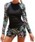 Owntop Traje de baño de 2 piezas para mujer, de manga larga con cintura alta, camiseta de natación con protección solar, chaleco de erupción, traje de baño UV UPF 50+, natación, surf, Negro, L