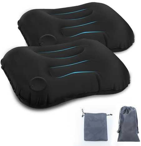 SIGANDG 2 stycken uppblåsbara campingkuddar ultralätta resekuddar uppblåsbar med förvaringsväska, kroppskurvdesign, lämplig för strand, camping, vandring, vandring