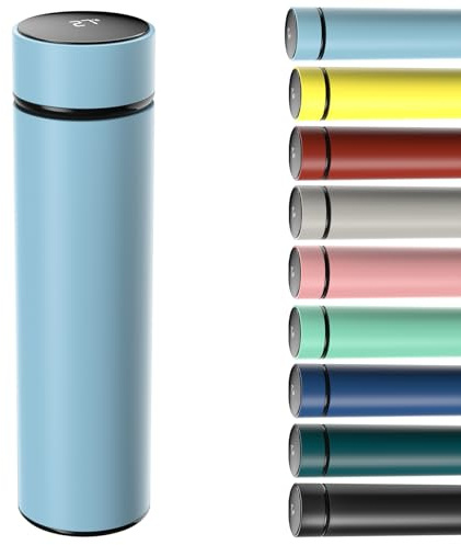 Homealexa Tasses à café de voyage de 500 ml, bouteille d'eau isotherme en acier inoxydable 304, jauge de température à écran tactile, tasse intelligente pour la chaleur et le froid