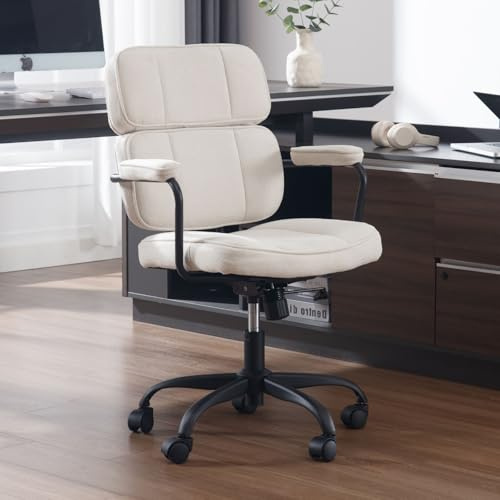 chairus Schreibtischstuhl Bürostuhl Ergonomisch PU Leder, Drehstuhl Beige | 360° Computerstuhl mit Armlehnen, Bürosessel Höhenverstellbarer für Arbeitszimmer Homeoffice Büro Wohnzimmer Schlafzimmer