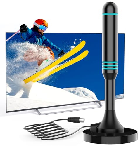 TV Aerial Indoor Digital TV Ariels with Booster, Strong Magnetic Base Freeview Aerial for Easy Installation, Smart TV Aerial Indoor Support 4K/1080P All TV - 16.4FT Coax Cable (Blue)