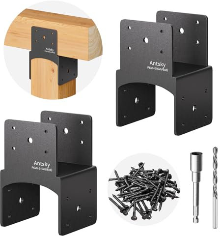 Antsky 2Pack 6x6 Post Anchor Connector , Stainless Steel Post Caps Tie Bracket for 6x6 and 6x8 Wood Posts, Beam Anchor Connector, Post Base Bracket for Supporting Wood Beams