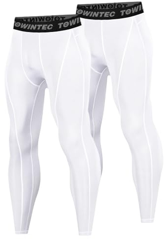 Towintec Kompressionsbyxor för män, löpartights träningsleggings, coolt torrt baslager för träning, basket, sport, atletisk fotboll, gym, Vit + vit, XXL