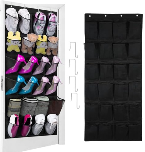 qimeyu Porta Scarpe da Appendere,Scarpiera per Porta da Appendere,24 Tasche Scarpiera da Portas,Organizer Pieghevole da Appenderes per Camera da Letto Soggiorno Bagno (Nero)