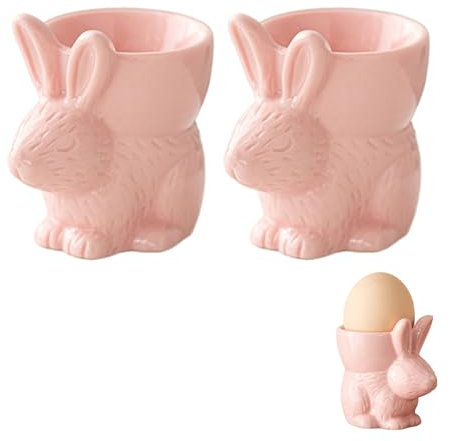 ACAREY Eierbecher Keramik Ostern, 2 Stück Osterhase Eierbecher Lustig, Eierbecher Kinder Osterdeko Geschenk, 3D Hasen Eierhalter für Ostern Tischdeko Küche Wohnzimmer Deko (C)