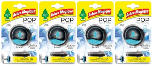 Arbre Magique POP, Profumatore Auto Solido, Fragranza Ocean, Profumazione Delicata e Fresca, Durata Fino a 30 Giorni, Design Italiano, Confezione da 4 Pezzi