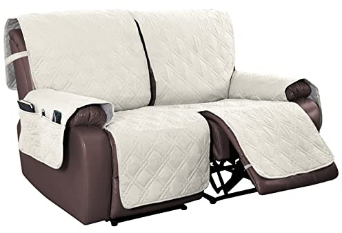 BXFUL 100% Wasserdicht Sesselschoner für Relaxsessel Protector, rutschfest Sesselbezug Mit Stauraum, Abnehmbar und Waschbar Sesselschoner für Fernsehsessel (Weiß,2 Sitzer)