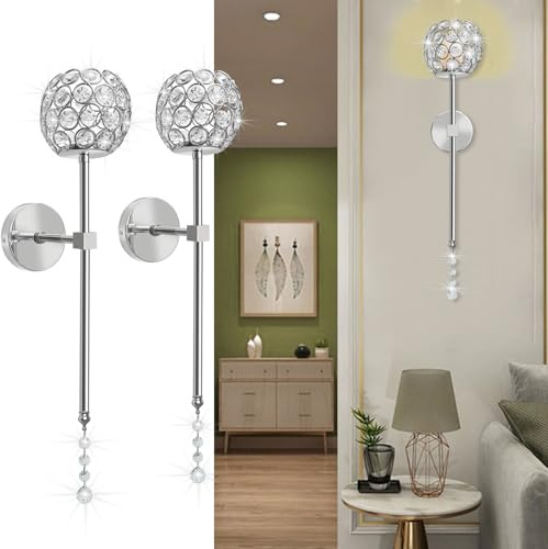 Silver Crystal Wall Candle Sconce Holder Modern Candle Sconces for Wall Hanging for Living Room Farmhouse Fireplace Wedding Set of 2